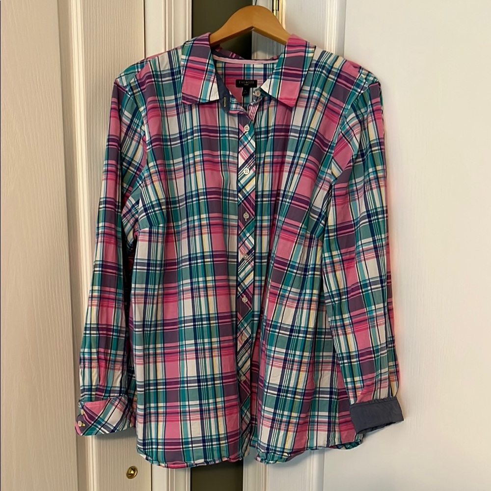 Talbots Multicolor Plaid Shirt with Chambray Cuffs 3X